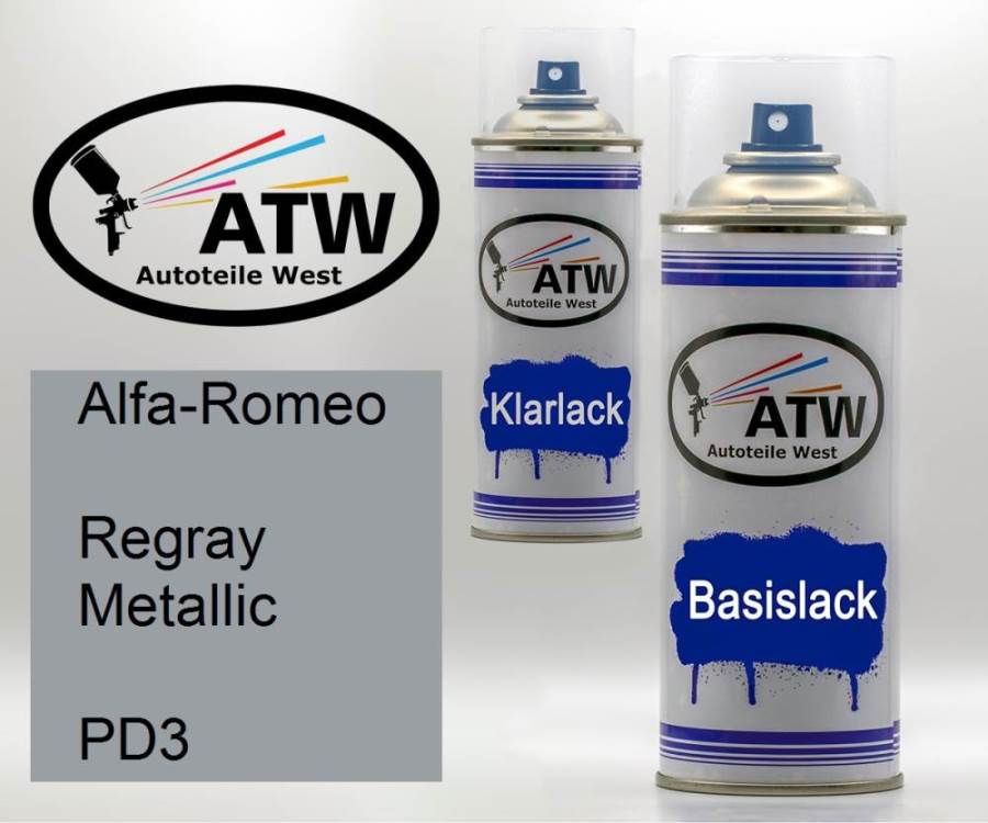 Alfa-Romeo, Regray Metallic, PD3: 400ml Sprühdose + 400ml Klarlack - Set, von ATW Autoteile West.